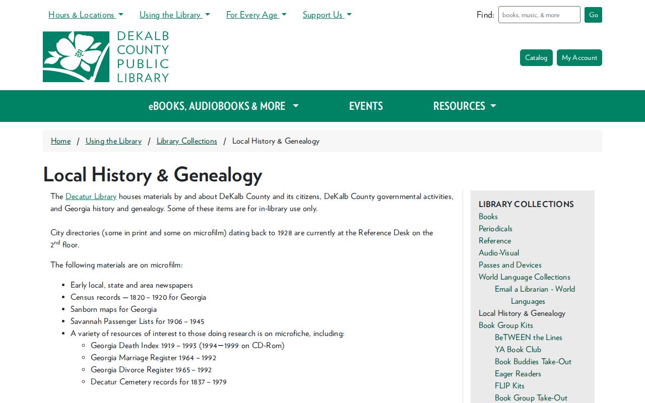 DeKalb Library local history and genealogy resources for Dunwoody residents