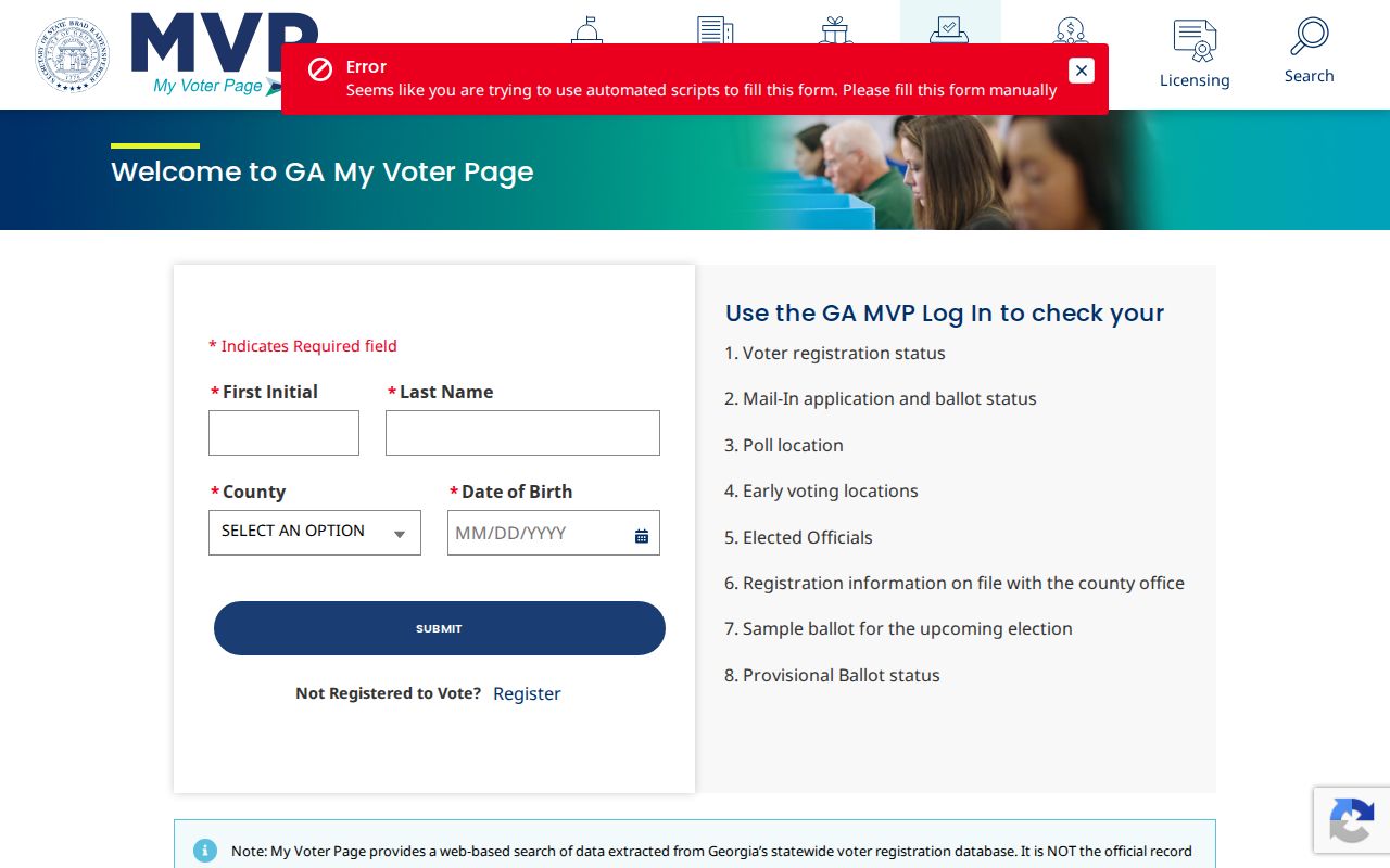 Georgia My Voter Page authentication for Dunwoody voters